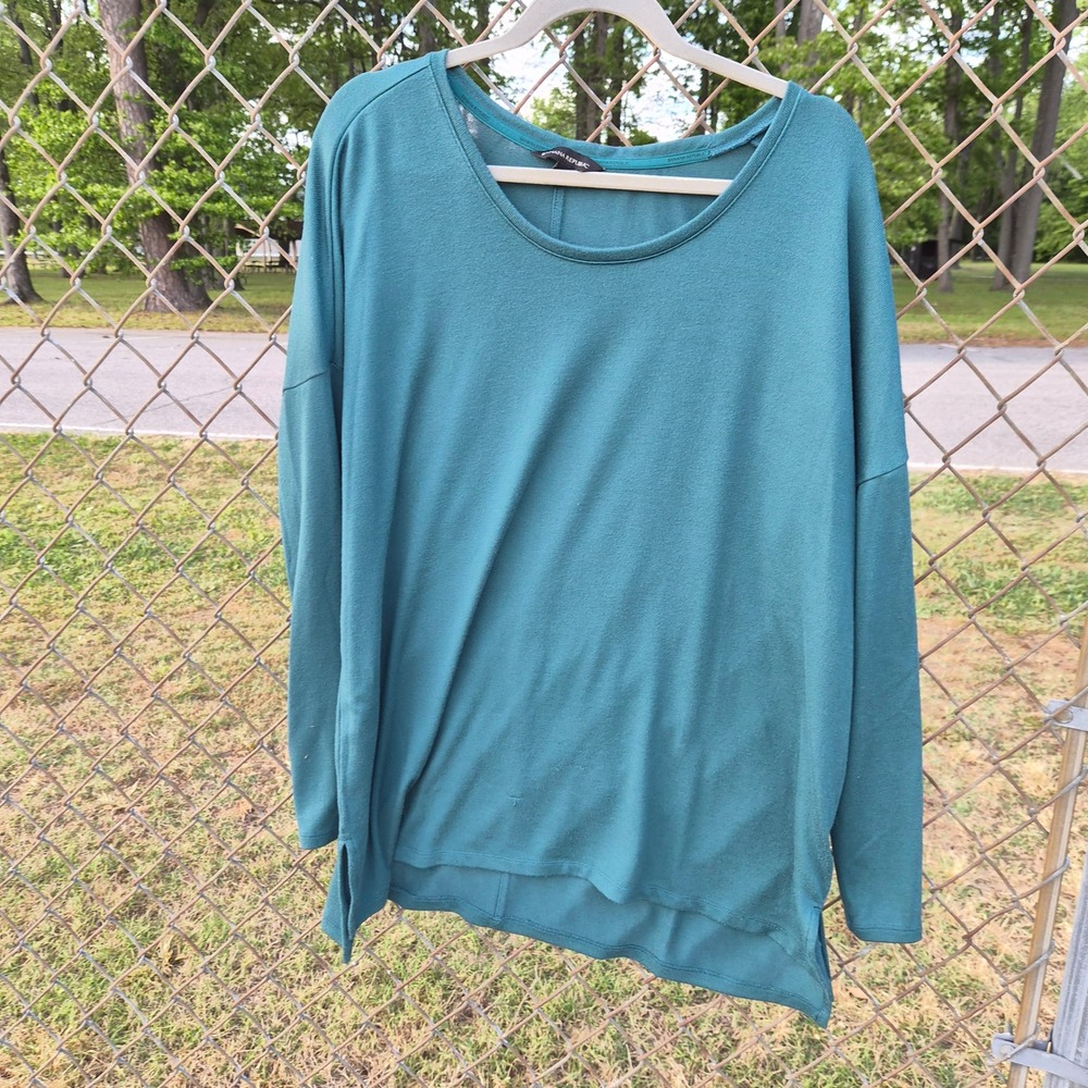 Banana Republic XXL Teal Green Oversized Long Sleeve Scoop Neck Knit Top Slouchy